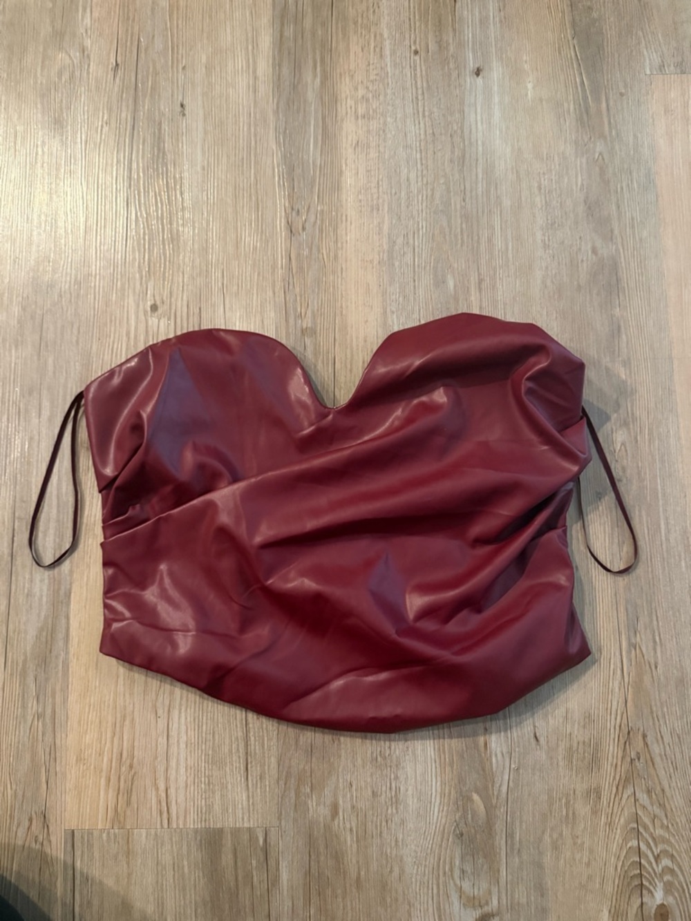 Fashion Nova Burgundy Faux Leather Strapless Corset Top